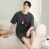 Se Puede Usar Afuera, Algodón Puro para Hombre Verano Mangas Cortas Pantalones Cortos Conjunto de Dibujos Animados, Estilo Nuevo Holgado y Cómodo Ropa para el Hogar