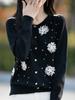 Nuevo Cardigan de Lana Peinada Estilo Francés Suave Chic con Flor de Tres Dimensiones Bordada Suéter Chaqueta Cuello Redondo