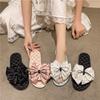 Novas Pantufas Planas com Laço de Bolinhas para Mulheres Outono e Inverno para Casa Interior com Solado Macio Antiderrapante Abertas na Ponta