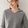 Suéter de cachemira con capucha de siete agujas engrosado para mujer, color liso, estilo otoño/invierno, capa base de punto casual, simple y versátil, suave y cómodo