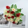 Flores Artificiales de Gran Venta Transfronteriza con Gasa de 18 Cabezas, Flores de Encaje de Cabeza Plana Simuladas, Adornos de Decoración para Escritorio del Hogar, Ramo de Novia de Rosa