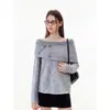 Suéter de tricô off-white suave estilo francês, ombro a ombro, design único, suéter emagrecedor de manga longa para outono, para mulheres