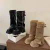 Botas femininas longas de sola grossa, novo estilo outono e inverno 2026, botas plataforma para mulheres baixinhas, que aumentam a altura, calças de bota de perna larga