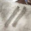 Pendientes de Cadena con Borla y Diamantes Completos con Garras, Moda Europea y Americana Exagerados Pendientes de Borla con Pedrería, Accesorios Únicos para Orejas