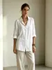 Ropa Nueva para Mujer Estilo Transfronterizo Camisa Blanca Texturizada de Manga Larga Solapa Suelta Camisa con Caída Estilo Casual Top Versátil