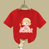 2302# ropa infantil verano nuevo estampado de dibujos animados de niña algodón cuello redondo manga corta camiseta casual ropa casual
