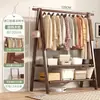 Perchero de Madera Maciza de Pie Perchero para Ropa Dormitorio Perchero de Abrigos Doméstico de Madera Estante para Colgar Ropa Simple para Interior