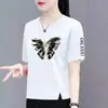 Camiseta de Manga Corta para Madres de Moda Transfronteriza, Top Holgado Talla Grande para Mujeres Curvilíneas, Camisa de Manga Media que Disimula el Vientre, Adelgazante