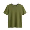Camiseta Suave Fina de Manga Corta para Mujer, Empalmada de Lana Tencel, Estilo Falso de Dos Piezas, Nuevo Estilo de Verano, Top Holgado con Bloques de Color, Estilo Coreano Ins