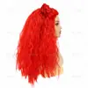 Peluca Cosplay de Rollo de Fideos Instantáneos Doble Moño Rojo, Peluca Afro Larga y Ondulada, Tocado para Disfraz de Fiesta de Halloween