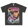 Camiseta Estampada de Manga Curta Marrom Hip Hop Retro Americano Chris Brown Algodão Pesado Lavado Vintage Tendência