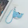 Popular correa de teléfono/llavero con forma de ballena azul de cuero PU, correa de muñeca anti-pérdida, cordón corto y grueso con clip