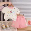 Conjunto de Verão para Bebê Menina 2026 Nova Roupa Infantil Verão Fina Desenho Animado Manga Curta Conjunto de Duas Peças para Meninas Tendência