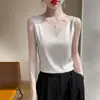 Camisola de Seda Sintética Traje Interior para Mujer Base Negra y Blanca Satén de Seda Seda Acética Top Verano Cuello en V