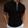 2024 Verão Transfronteiriço Europeu e Americano AliExpress Amazon Nova Camisa Polo com Zíper Listrada de Manga Curta para Homem