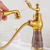 Grifo de jade natural estilo europeo, grifo extraíble de cobre, lavabo de baño, lavabo de un solo agujero, grifo de agua fría y caliente
