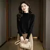 Suéter de Tricô Pulôver Andi Velvet Novo Estilo Coreano Gola Meia-Alta para Mulheres, Camisa Básica Fashionável para Outono e Inverno