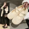 Sandalias Romanas Tejidas Huecas de Nicho para Primavera y Verano, Zapatos Mary Jane Ligeros y Transpirables, Zapatos Planos Redondos de PVC para Mujer
