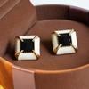 Aretes Cuadrados Retro Estilo Hepburn Estilo Francés Medianos Antiguos Nicho Lujo Ligero Esmalte Goteado de Aceite Aretes Exquisitos y Pequeños para Mujer