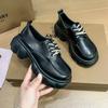 Mocasines de Cuero Grueso con Suela Gruesa y Tacón Grueso con Cordones para Mujer 2025 Otoño Nuevos Estilo Británico Versátiles Zapatos Pequeños de Cuero para Mujer Venta al por Mayor