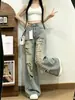 Jeans rasgados estilo retro americano para mujer, nuevos pantalones de otoño de cintura alta rectos de pierna ancha hasta el suelo