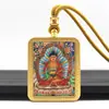 Tangka Pintado a Mano en Oro Caja de Tangka de Acero de Titanio Buda Guardián Ocho Budas de Nacimiento Colgante Budista Estilo Étnico Collar de Tangka Portátil