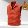 Chaleco de hombre con forro polar para otoño e invierno, cuello alto, multibolsillos, ropa de trabajo, chaqueta chaleco cálida casual para exteriores 2539A