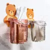 Taza para Cepillo de Dientes Oso Estante de Almacenamiento para Baño sin Perforaciones Taza para Enjuague Bucal Estante Adhesivo para Pasta de Dientes Estuche de Almacenamiento de Dibujos Animados para Cepillo de Dientes