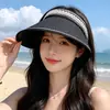Sombrero de sol de encaje estilo coreano con parte superior abierta para mujer, sombrero de sol de paja de ala ancha para salidas a la playa en verano, sombrero versátil con protección UV
