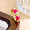 Anillo Transfronterizo Moda Europea y Americana Flor Esmalte Anillo Temperamento Retro Diseño Simple Accesorios que No se Desvanecen para Mujeres