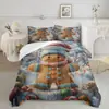 Kit de Textil para el Hogar Navideño con Impresión Digital Cepillada Temu/Jit Transpirable Agradable al Tacto Colcha Funda de Almohada Fábrica de Origen