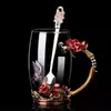 Vaso de cristal decorado con esmalte de rosa estilo europeo, una pieza creativa y decorativa para uso doméstico, perfecto como regalo del Día de San Valentín, una copa para servir bebidas o un vaso de agua