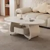 Mesa Lateral Móvil Simple de Gama Alta Lujo Ligero Moderna Ovalada de Piedra Sinterizada Sala de Estar Uso Doméstico Sensación de Gama Alta Apartamento Pequeño Mesa de Café