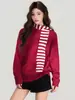 Novo Cachecol Listrado Outono e Inverno Suéter Jaqueta Tricotado de Manga Longa Espessado com Gola Redonda Camisa Base Camiseta Interna para Mulheres