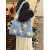 Bolso de Hombro de Lana Bordado de Estrella Retro Coreano Nuevo Bolso Tote Casual Simple para el Trabajo Gran Capacidad Bolso de Axila