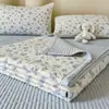 Colcha Matelassada de Gaze Dupla Enrugada para Cama, Conjunto de Três Peças, Universal para Todas as Estações, Protetor de Colchão Matelassado Antiderrapante para Tatame, Tipo A Lençol