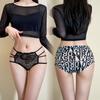 Calcinhas de Renda Vazada Estilo Pure Lust Estampa de Leopardo Sem Costura Algodão Virilha Alta Elasticidade Cintura Média Respiráveis Sexy