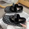 Zapatos estilo Mary Jane redondos coreanos con lazo, forrados de felpa para abrigar, nueva colección de invierno 2026 para mujer, diseño suave y de punta poco profunda, zapatos de algodón esponjosos