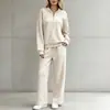 Conjunto de Moletom com Meio Zíper Estilo Europeu e Americano Outono/Inverno 2026 para Mulheres, Solto, Caimento Fluido, Calça Wide Leg, Conjunto Casual de Duas Peças