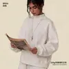 Sudadera de otoño e invierno para mujer, cuello medio alto, peso pesado de 350 g, forro polar, marca de tendencia estilo americano, corte holgado, hombros caídos, sudadera de cuello alto pequeño para mujer