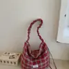 Nova bolsa tiracolo plissada xadrez estilo coreano, bolsa de ombro versátil, bolsa tote casual de grande capacidade, atacado do fabricante