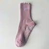 Meias Esportivas para Mulheres, Meias para Fitness Yoga, Profissionais Antiderrapantes com Bordado de Coração de Renda Personalizadas para Pilates Meia-Canela para Mulheres