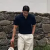Camiseta tipo polo de punto con solapa y manga corta para hombre, de verano, corte americano, textura de moda, estilo ligero y maduro, top