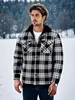 Camisa Xadrez Masculina Plus Size com Capuz e Forro de Fleece Amazon, Engrossada e Quente para o Inverno
