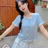 Camiseta de Verano 2025 para Mujer, Estilo Francés Dulce de Nicho, Encaje, Hombro Derecho, Rejuvenecedora, Aspecto Adelgazante y Hermosa, Top Corto