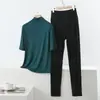 Conjunto de dos piezas de pijama y pantalón de modal ligero de verano, holgado, talla grande, ropa casual para el hogar para mujer