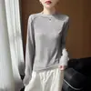 Camiseta base de punto para mujer, cuello medio alto, color liso, suéter suave de punto, capa interior fina, suéter de punto
