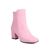 Nuevos Zapatos de Mujer Otoño/Invierno 2026: Botines de Comercio Exterior con Tacón Grueso, Punta Cuadrada, Corte Bajo, Simples y Versátiles, Disponibles en Varios Tamaños, Botas de Cuero de Moda