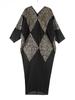 Moda Transfronteiriça Vestido Plissado Feminino Novo de Alta Qualidade Elegante Decote V Bronzeamento Manga Morcego Solto Plus Size Vestido Longo
