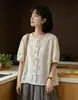 9868 Camisa de Manga Curta com Bordado Pesado Estilo Francês, Botão Colorido, Blusa Doce de Verão Nova para Mulheres